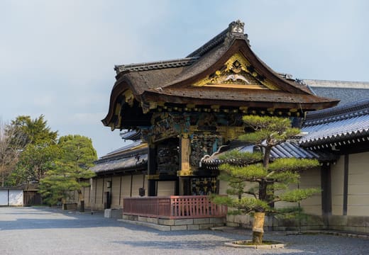 The ornate Karamon gate of Nishi Hongan-ji with its carved and gilded roof, Kyoto