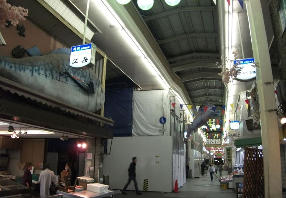 Inside the covered Demachi Masugata shopping arcade near Demachiyanagi