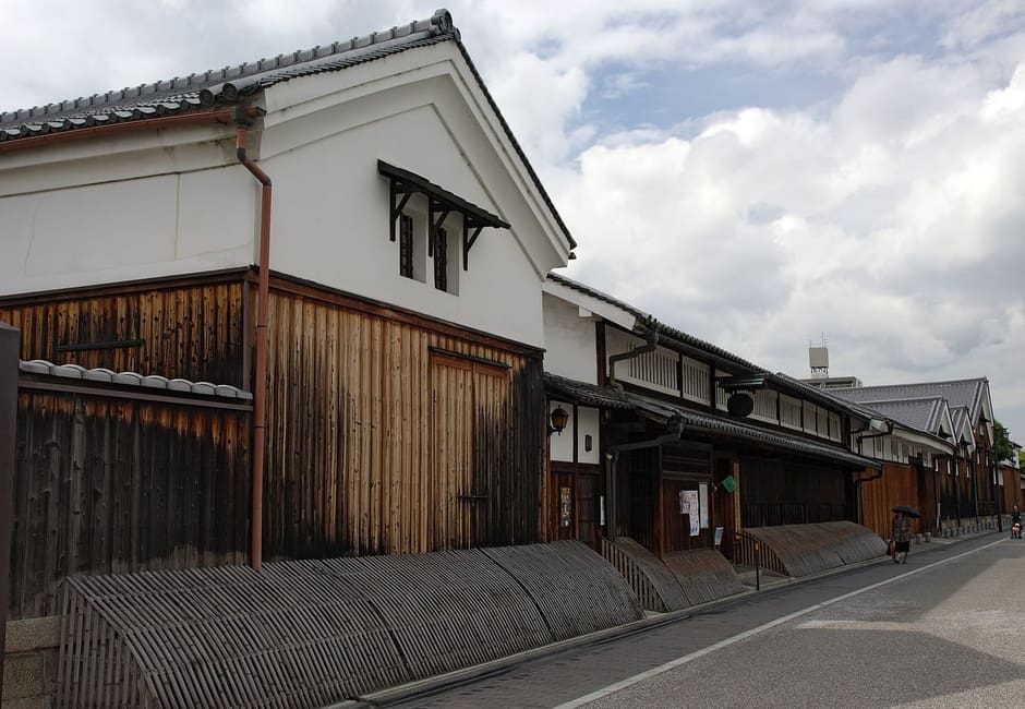 The old wooden brewery buildings of the Gekkeikan Okura Sake Museum in Fushimi, Kyoto